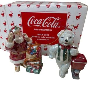Coca Cola‎ Bear & Santa Porcelain Ornament. Exclusive 2003 Members only